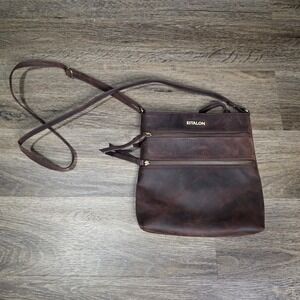 Estalon Small Crossbody Bag Brown Distressed Leather Multi-Pocket Messenger